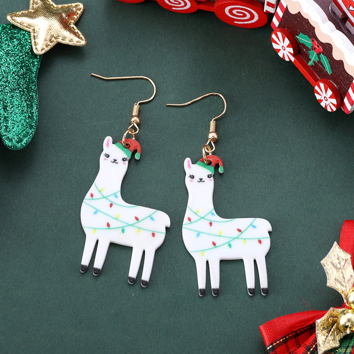 Wholesale Christmas Hat Lantern Alpaca Pendant Earrings Acrylic Cartoon Style Party Earrings Gift