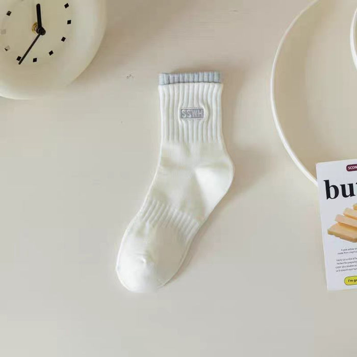 Wholesale Socks, white socks, double ribbed new style, mid length socks, cotton socks, breathable