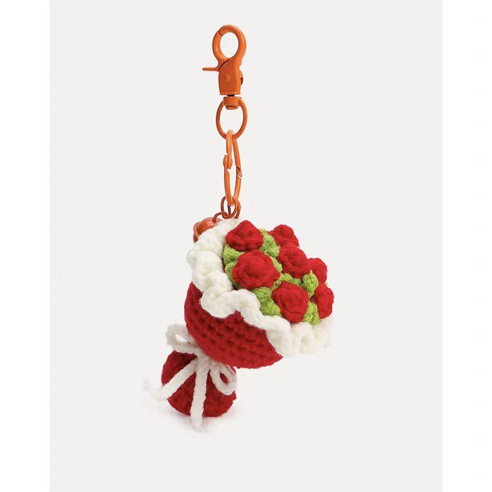 Wholesale Woven Holding Flower Keychain Rose Bouquet Bag Pendant Schoolbag Hanging