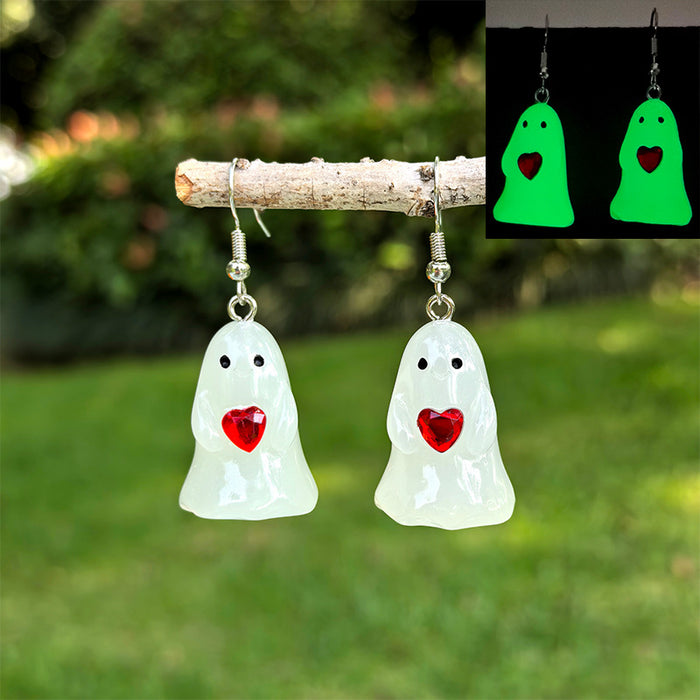 Wholesale Halloween Luminous Resin Earrings Stereo White Ghost Pumpkin Pendant