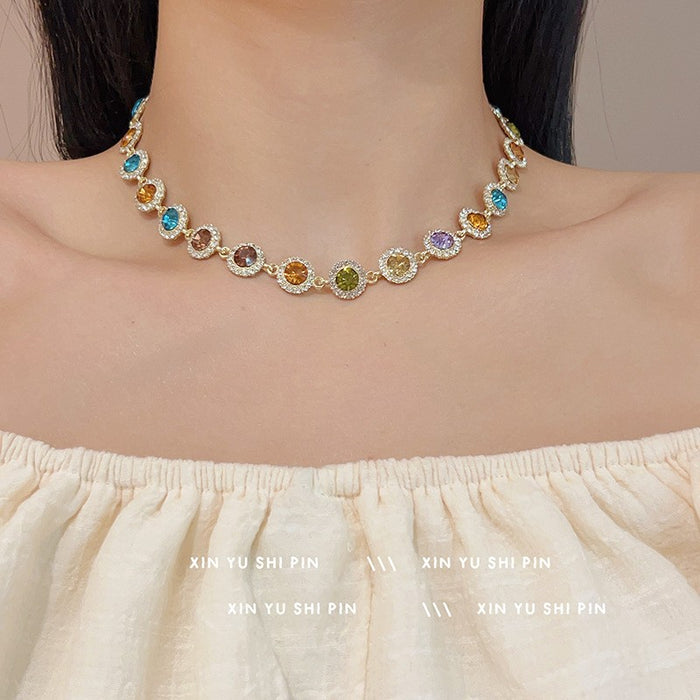 Wholesale Pink rhinestone necklace, new light luxury exquisite design, collarbone chain