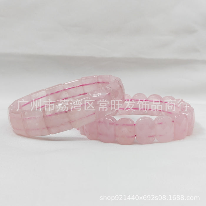 Wholesale Natural Pink Crystal Bracelet with Cut Cornered Crystal Blocks as a Bracelet