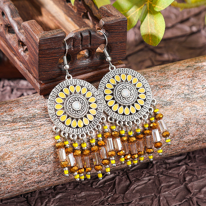 Wholesale 2pcs Bohemian Vintage Flower Tassel Elegant Earrings