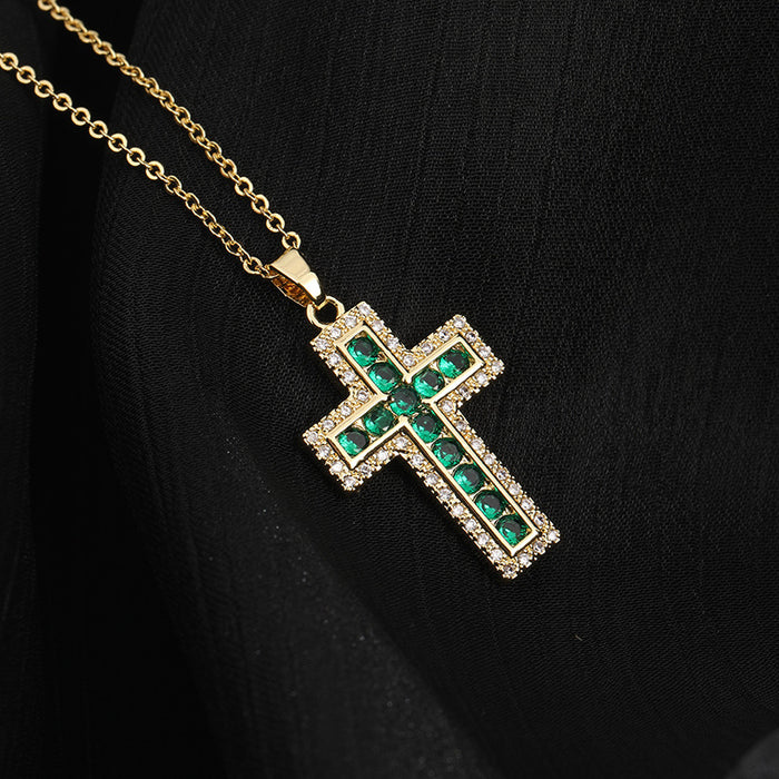 Wholesale Copper Inlaid Zircon Cross Pendant Necklace JDC-NE-ShangY035