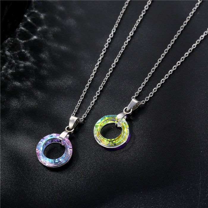 Wholesale Crystal pendant stainless steel short necklace light luxury hollow temperament titanium steel lock chain