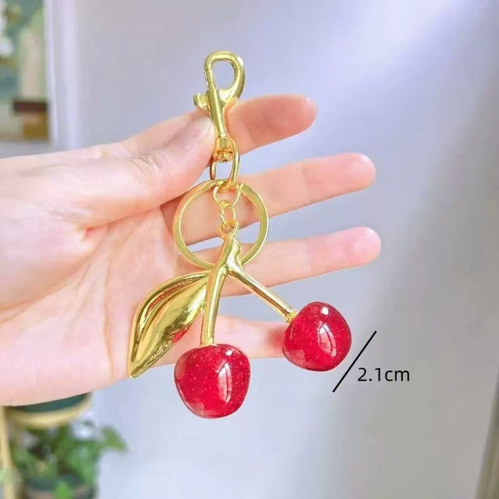 Wholesale Red Cherry Bag Charm Keychain Plastic Resin Electroplating Car Key Accessory