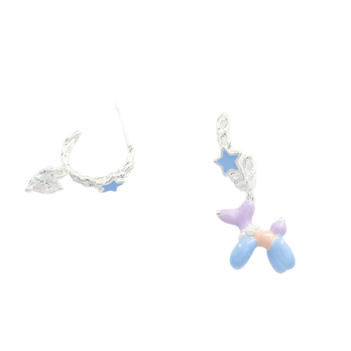 Wholesale Cute Drip Oil Balloon Dog Earrings, Small and Asymmetric Design, Love Zircon Star Earrings, Ear Accessories
