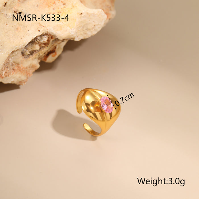 Wholesale Geometric pink zircon stainless steel ring