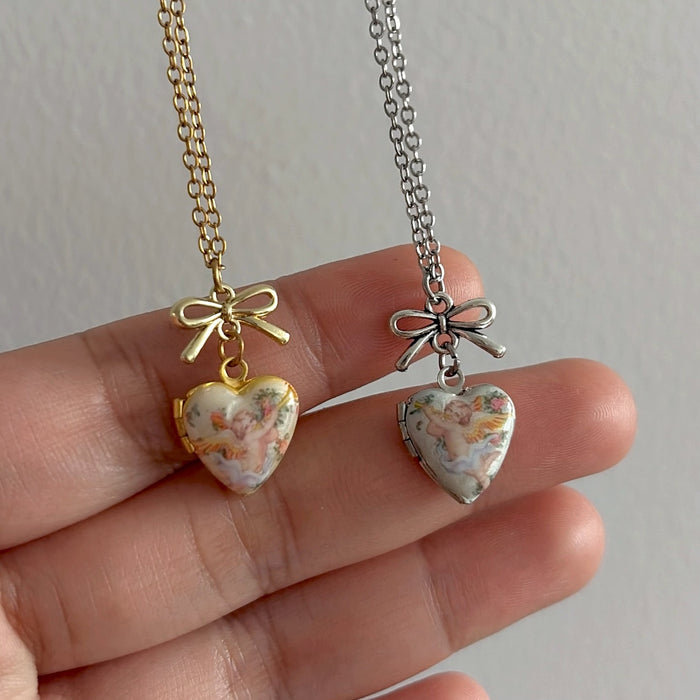 Wholesale Vintage Angel Heart-Shaped Photo Box Necklace
