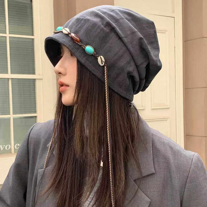 Wholesale Bohemian tie-dye pile hat with tassel beads and all-match windproof cold hat