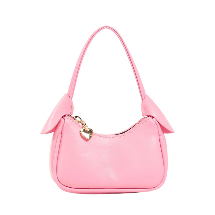 Wholesale Korean Style Solid Color PU Children' s Handbag with Heart Zipper Pull Cute Casual Accessory