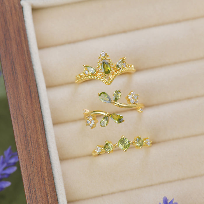 Wholesale Light luxury olive green original water droplet zircon design, versatile and niche daily ring set