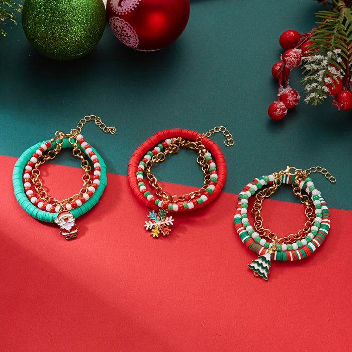 Wholesale Christmas Bracelet Cartoon Red and Green Contrast  Christmas Tree Snowflake Pendant Bracelet