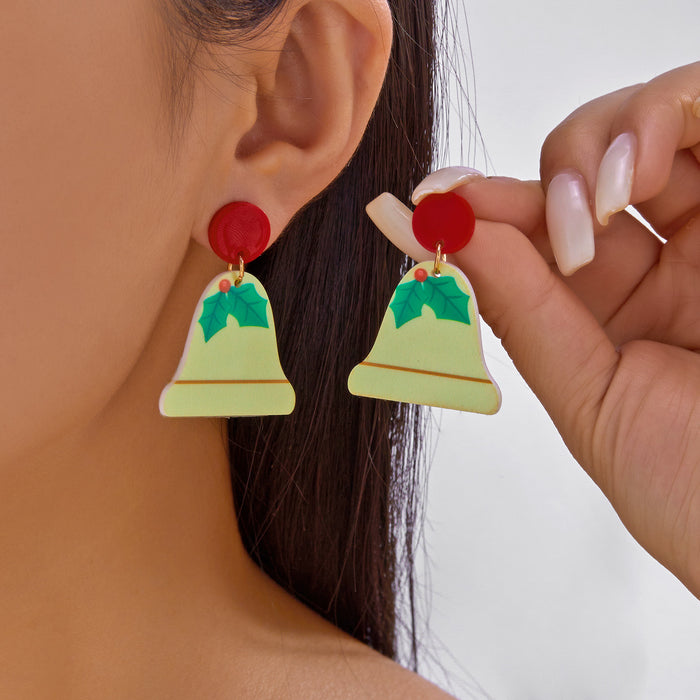 Wholesale Christmas acrylic earrings for women cute cartoon Christmas series elk bell pendant earrings