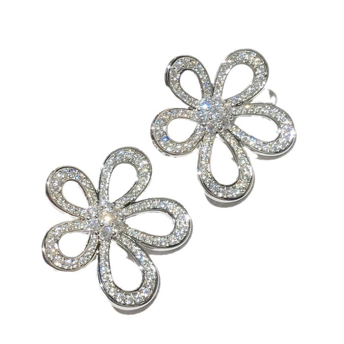 Wholesale Geometric flower earrings, high-end feeling, collarbone chain necklace accessories, open ring, women's earring jewelry set