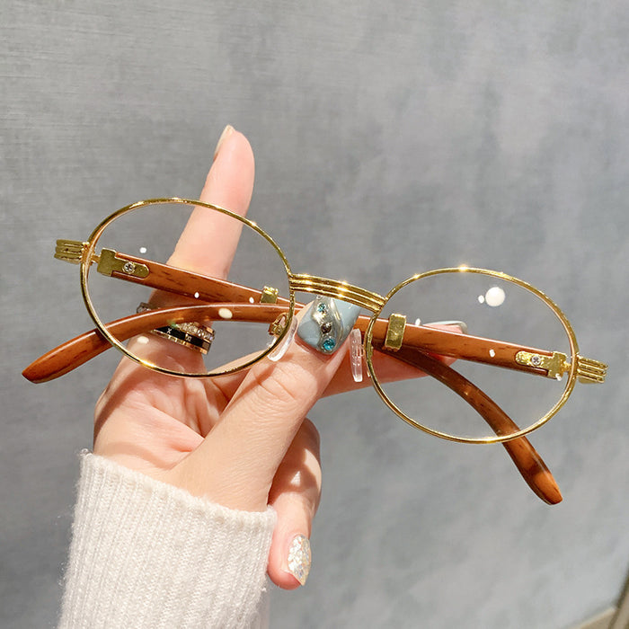 Wholesale  vintage imitation wood grain sunglasses men's oval sunglasses women's trendy  UV protection sunglasses