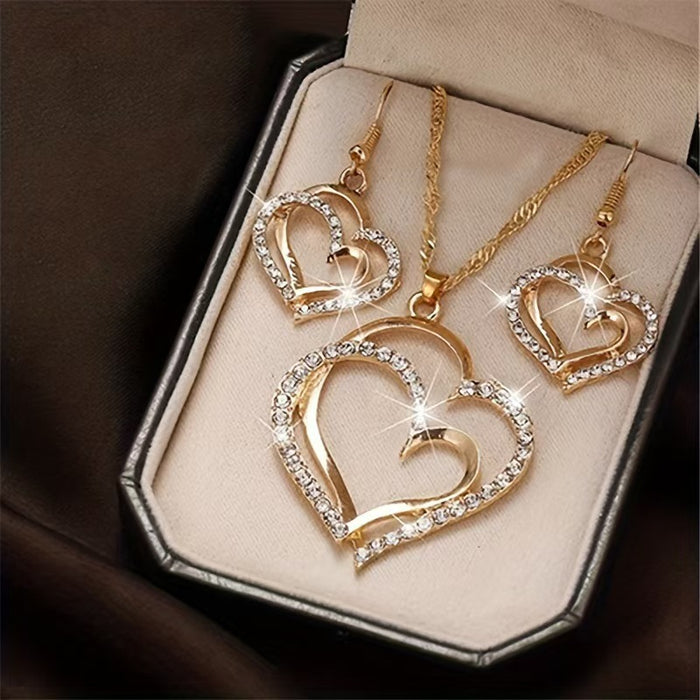Wholesale  Love Pendant Jewelry suit Double Peach Heart Necklace Bracelet