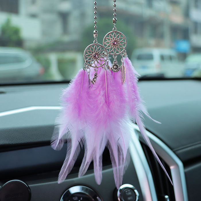 Wholesale Alloy White Feather Dream Catcher Car Hanging Decoration Rearview Mirror Pendant