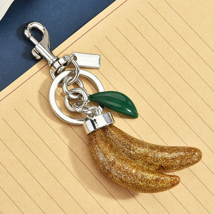 Wholesale Chic Banana Shaped Keychain Charm Glitter Faux Fruit Pendant