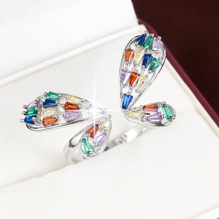 Wholesale Copper Zircon Butterfly Adjustable Ring Gold+ White Fashion Jewelry Accessory