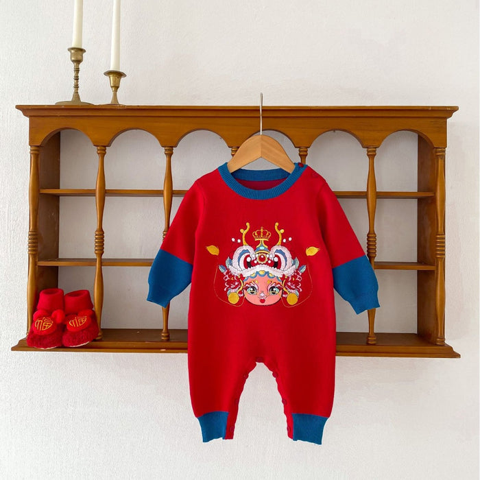 Wholesale Baby Autumn and Winter One-piece Clothes Baby The Year of The Loong Chinese Style Full Moon Red Clothes Plush Sweater JDC-BC-WeiNiS027