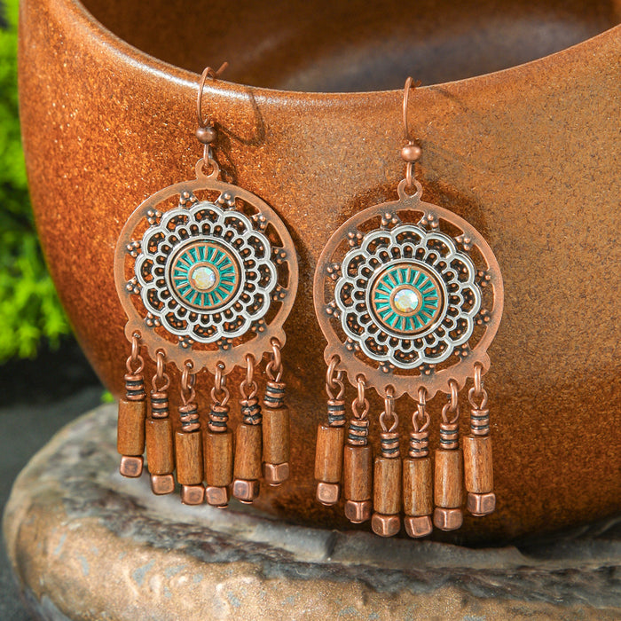 Wholesale Ethnic Style Earrings Long Tassel Handmade Bead,  Retro Copper Tone Fashion MOQ≥2