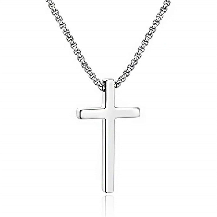 Wholesale Simple Titanium Steel Crucifix Necklace Trendy Men' s Versatile Pendant Sweater Chain Jewelry