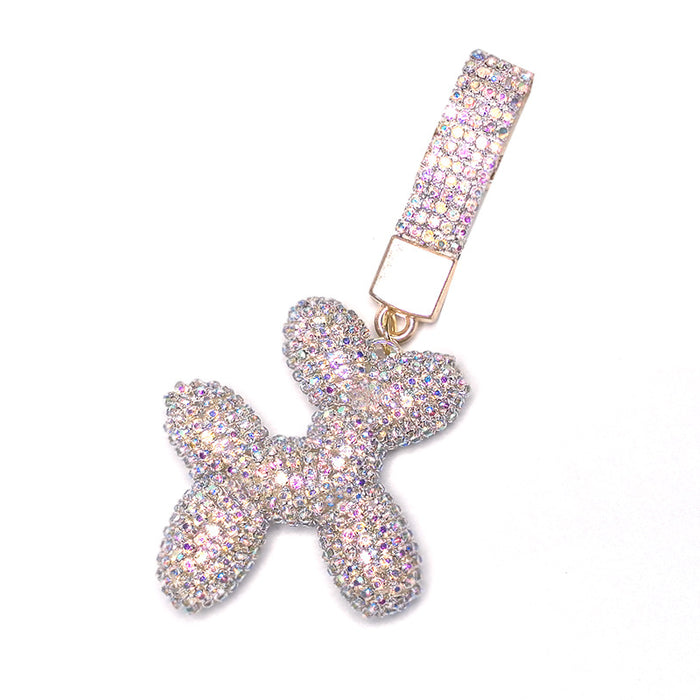 Wholesale Diamond-encrusted Leather Rope Cute Balloon Puppy Diamond-encrusted Car Keychain Pendant Doll Pendant Accessories