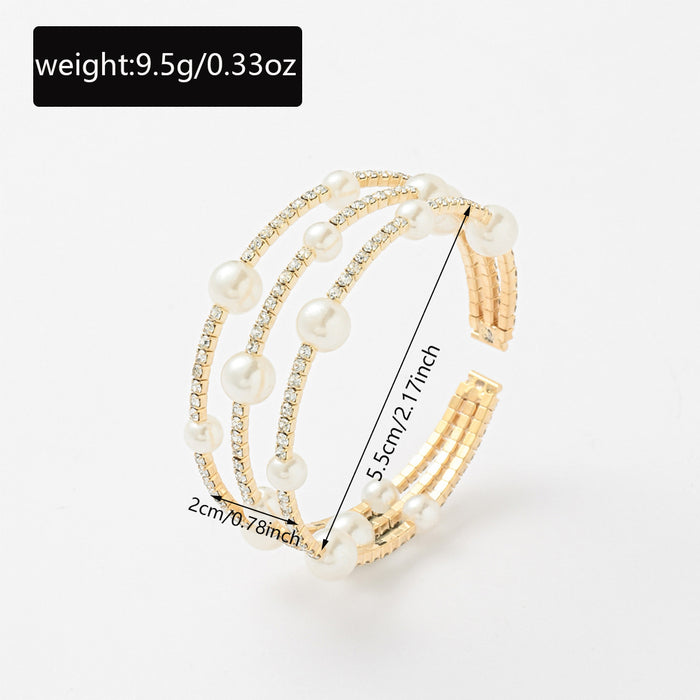 Wholesale Wedding pearl bracelet with light luxury and high-end feel, multi-layer adjustable elastic full diamond bracelet wholesale