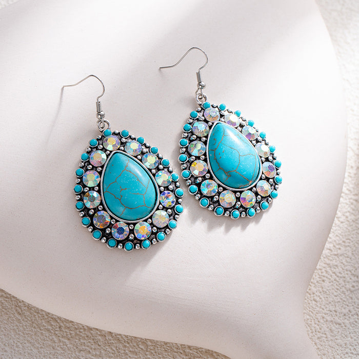 Wholesale Retro ethnic turquoise flower earrings