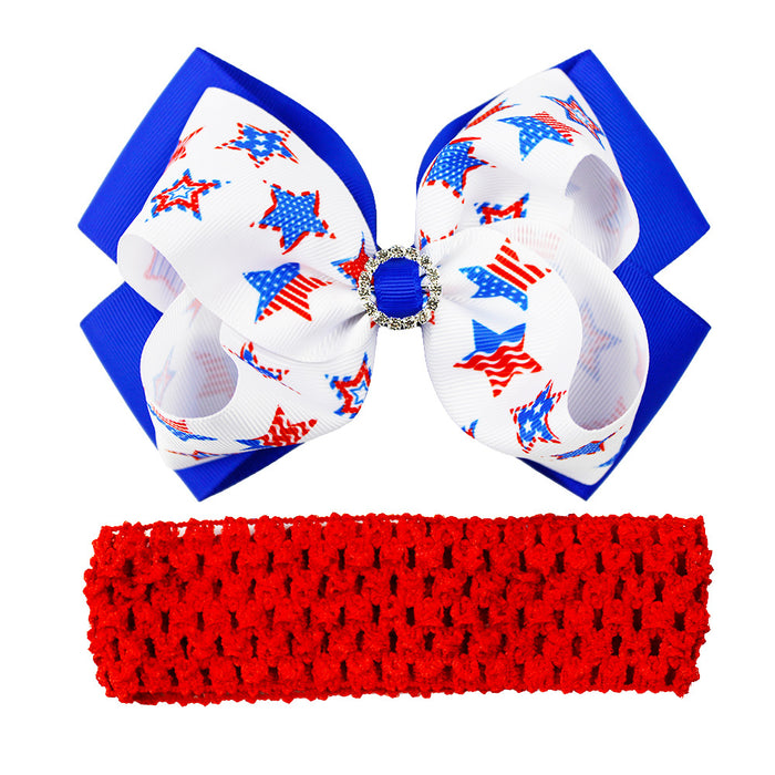 Wholesale Independence Day Double Layer Rhinestone Bow Children's Fabric Headband JDC-HD-HeZhuo002