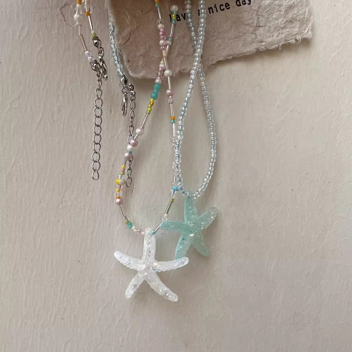 Wholesale Starfish Summer Beach Stars Beaded Clavicle Chain Sweet Cool Stacked Necklace