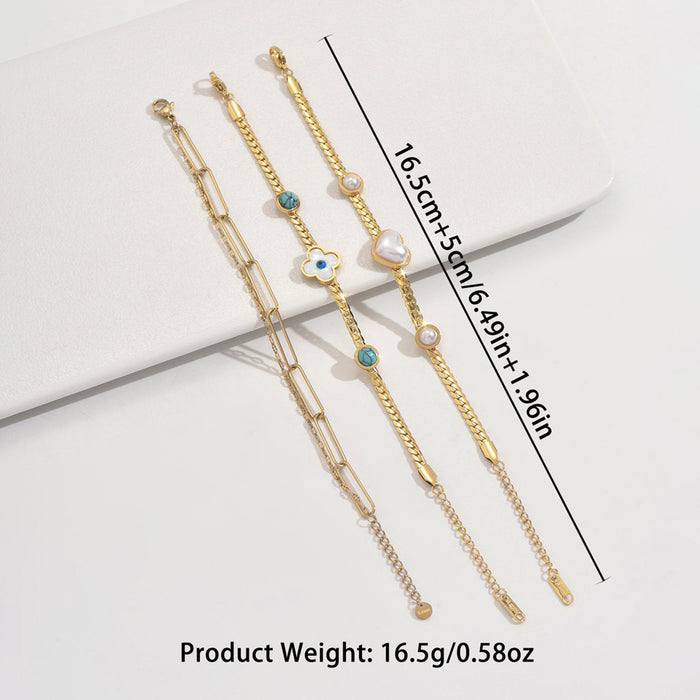 Wholesale Women S Gold Tone Stainless Steel Heart Imitation Pearl Necklace And Bracelet Set Fashion Accessory