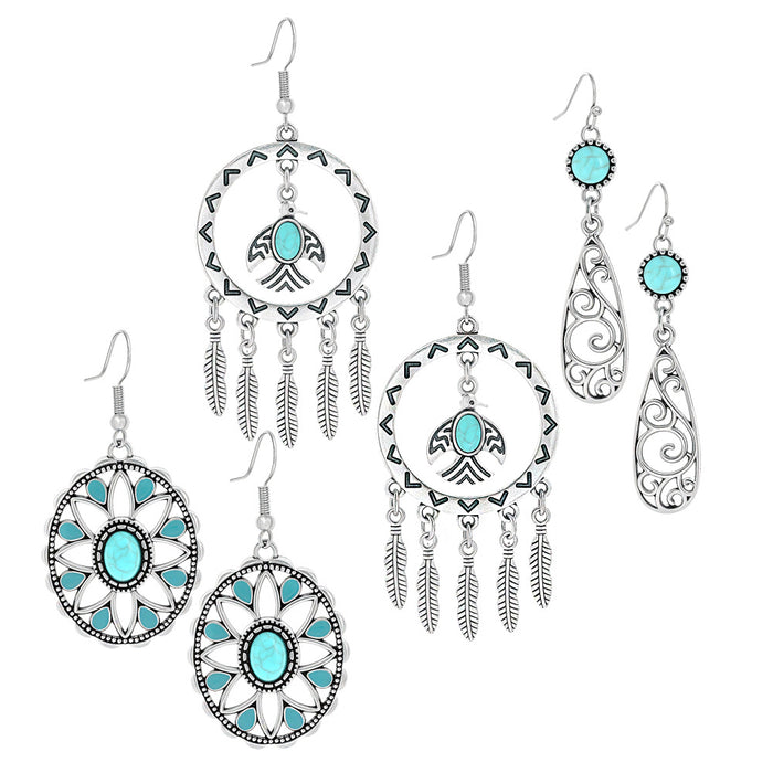 Wholesale 2pcs Bohemian Turquoise Retro Distinctive Earrings