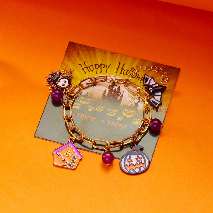 Wholesale Chain Bracelet for Women Halloween Pumpkin House Bat Ghost Pendant Bracelet