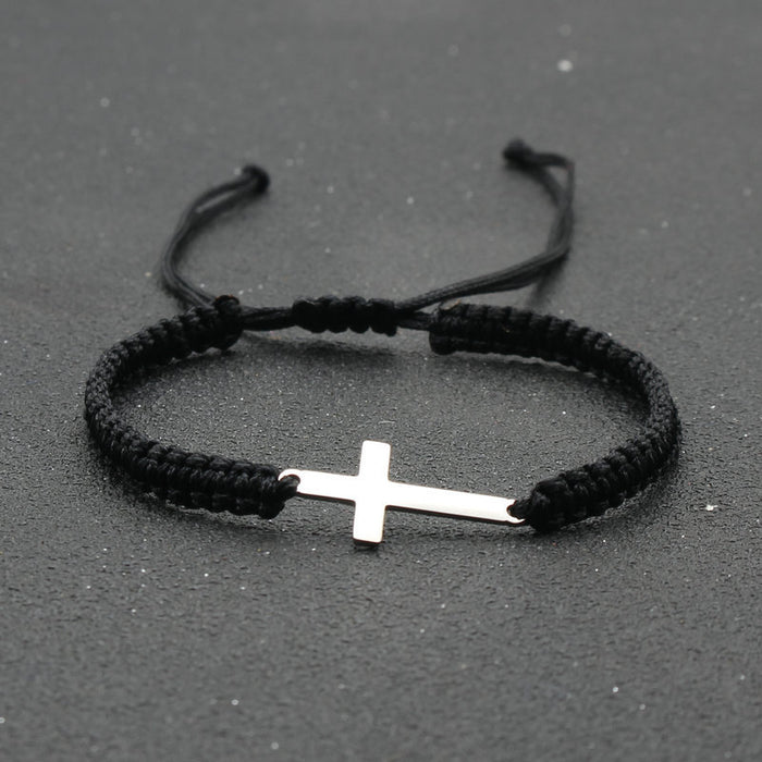 Wholesale Simple Stainless Steel Cross Bracelet Hand-woven Adjustable Red Rope Bracelet Couple Bracelet JDC-BT-SX014