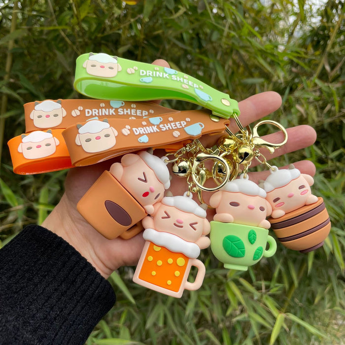 Wholesale 3D cute tea cup, sheep keychain pendant, backpack accessories, couple car keychain gift