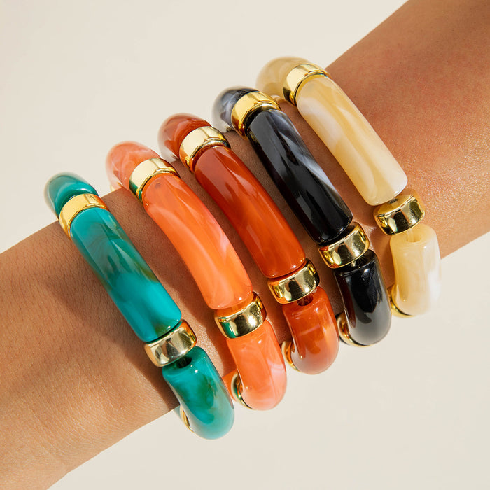Wholesale Personalized acrylic curved tube bracelet curved bamboo tube halo retro marble bracelet