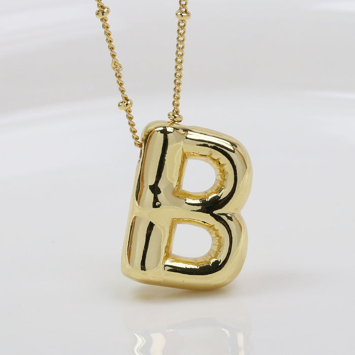 Wholesale 2PCS 18k Brass Glossy Balloon 26 English Letter Necklace JDC-NE-BaiYi006