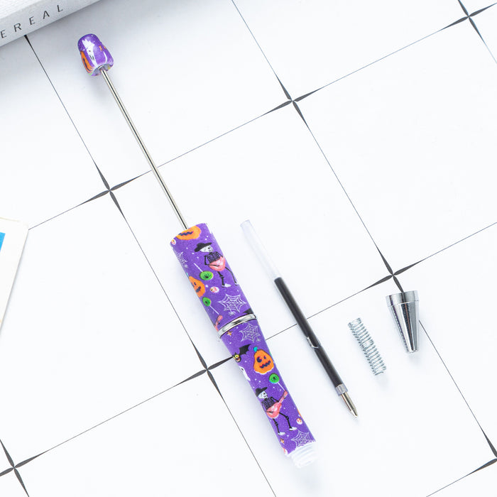 Wholesale Creative DIY plastic bead pen cartoon Christmas  bead ballpoint pen spot wholesale printed bead pen