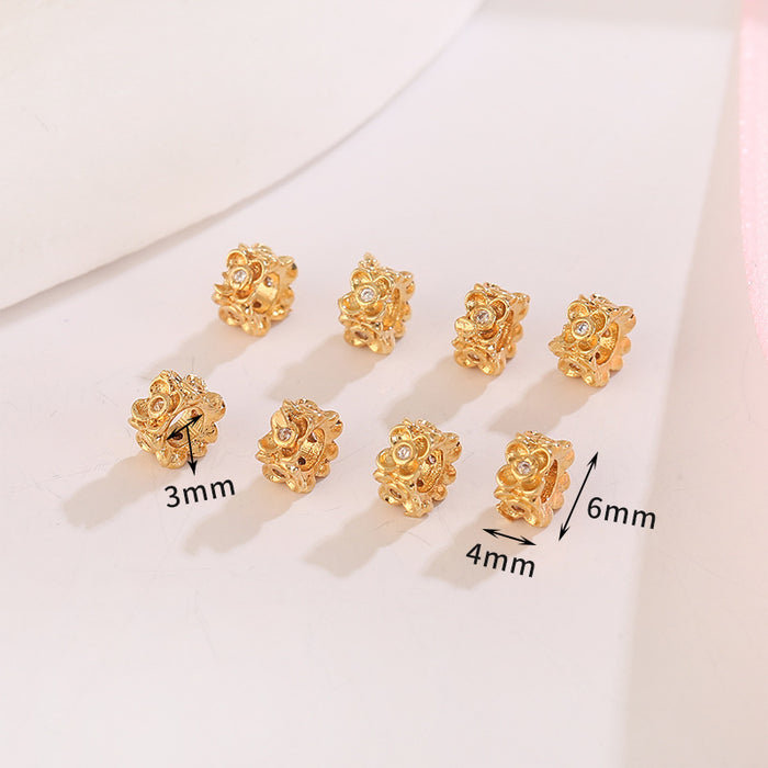 Wholesale 10pcs Copper Plated 18K Real Gold Micropaved Zircon Hollow Spacer Beads JDC-BDS-NanT005