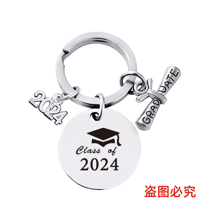 Wholesale Graduation Season Gift Round Stainless Steel Keychain JDC-KC-GangGu049