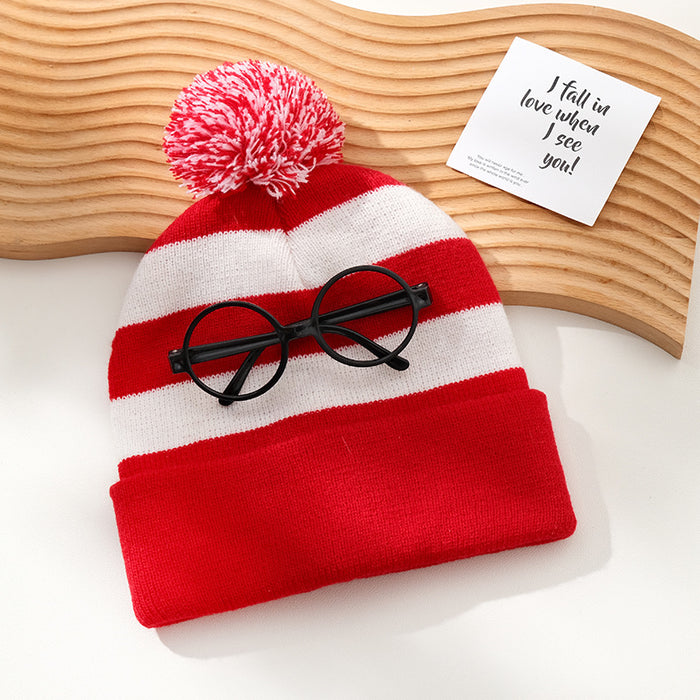 Wholesale  Hat Woolen Christmas Knitted Hat Red and White Christmas Hat Fur Ball Knitted Hat Red and White Hat Glasses