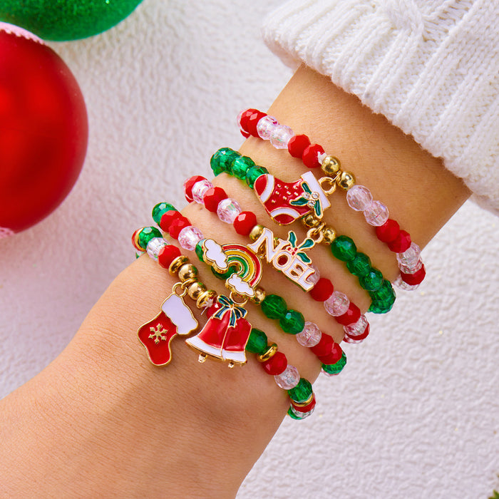 Wholesale Christmas colorful gift bracelet for women Christmas tree gift box letter polymer clay elastic beaded stacking bracelet