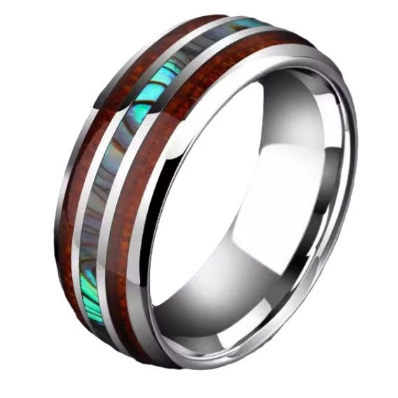 Wholesale Titanium Steel Inlaid Wood Men's Ring JDC-RS-YuYuan014