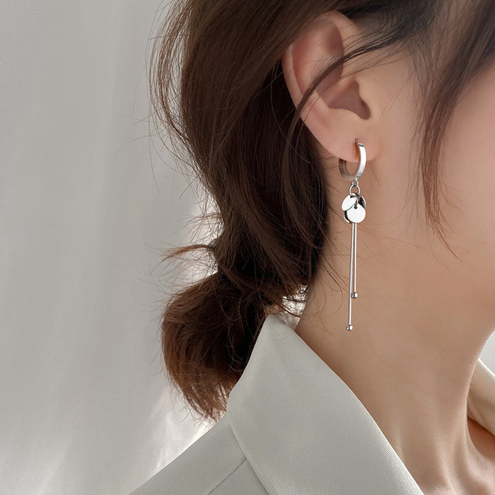 Wholesale Sterling silver round tassel earrings with versatile and fashionable style, long earrings with a stylish and high-end feel, cold and cool earrings