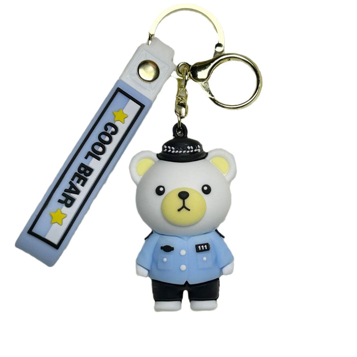 Wholesale Cartoon police teddy bear keychain, firefighter figurine pendant, car ornament