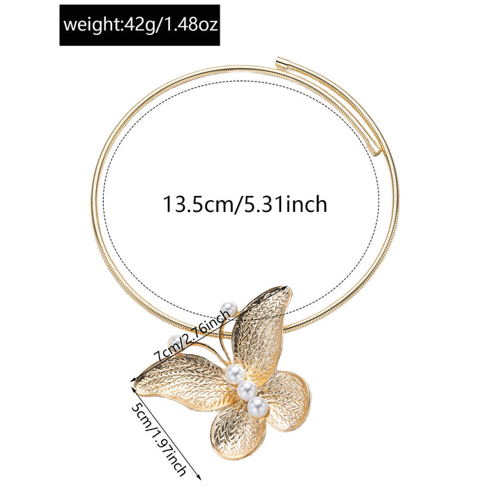 Wholesale Fashionable exaggerated three-dimensional butterfly necklace, niche personalized long metal wrapped collar