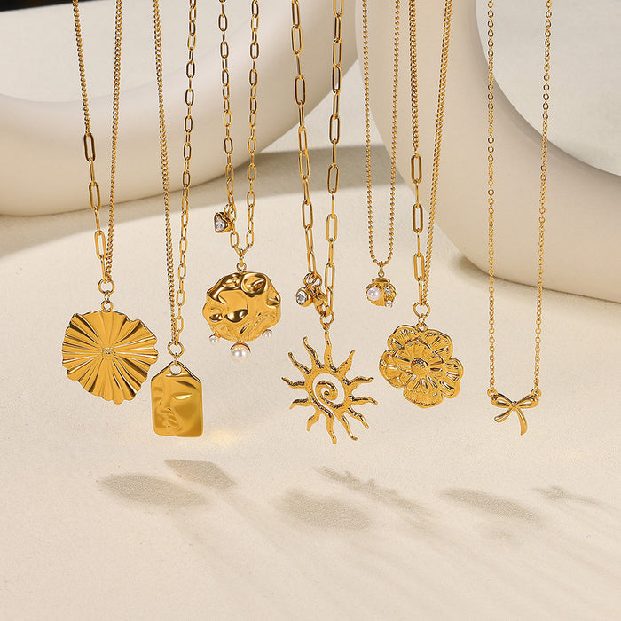 Wholesale Sunflower Pendant Necklace Imitation Pearl Shell Stainless Steel Clavicle Chain