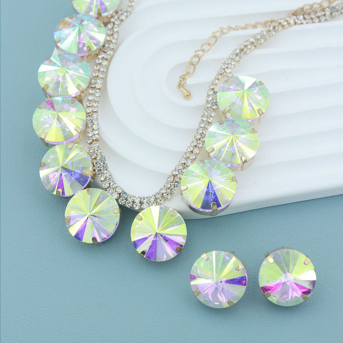 Wholesale jewelry suit  AB diamond round exaggerated necklace earrings